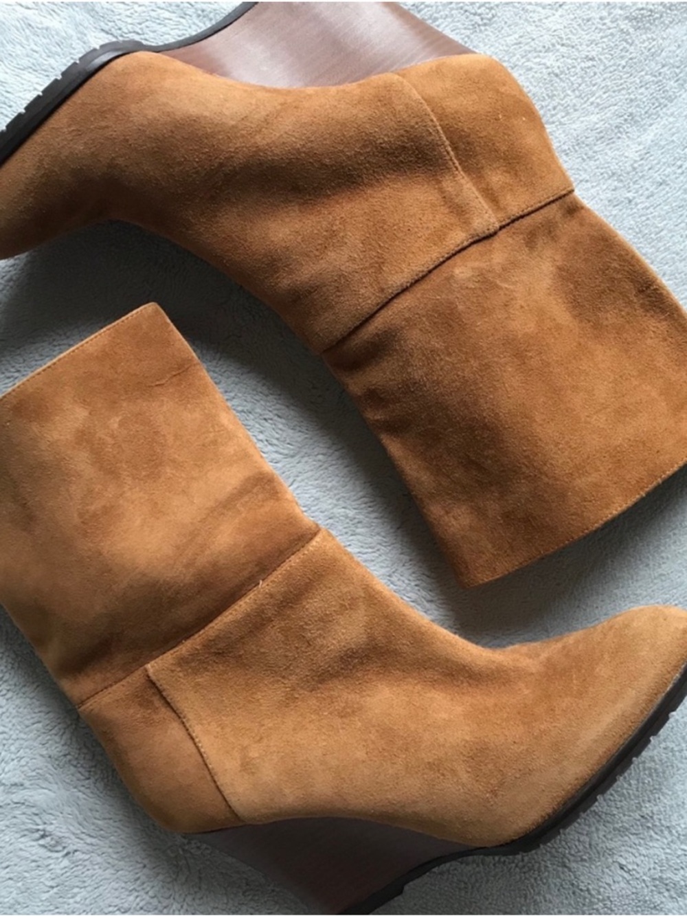L.K. Bennett Zia Caramel Brown Suede Stacked Wedge Boots 39